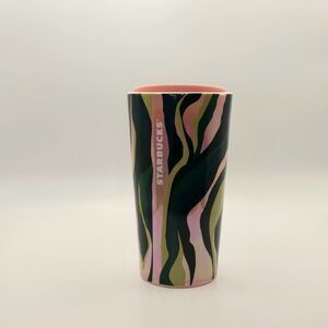 Starbucks 2024 Spring Ceramic Luster Pink & Green Lines Tumbler 12 oz Great Gift